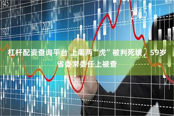 杠杆配资查询平台 上周两“虎”被判死缓，59岁省委常委任上被查